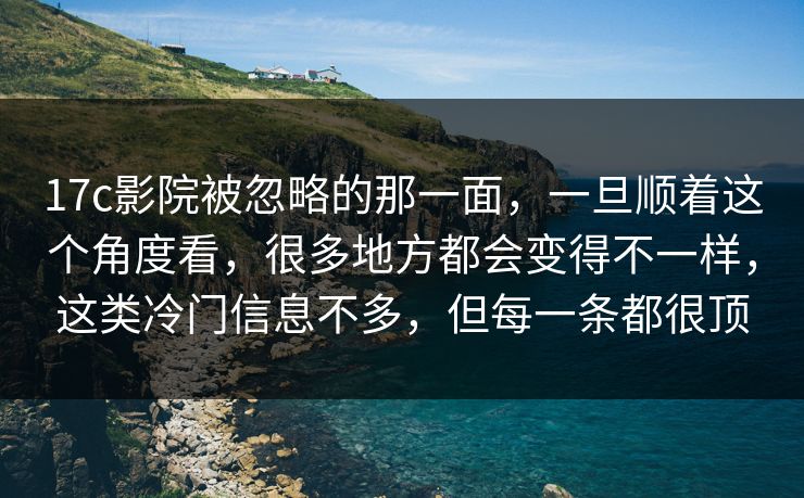17c影院被忽略的那一面，一旦顺着这个角度看，很多地方都会变得不一样，这类冷门信息不多，但每一条都很顶