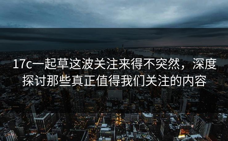 17c一起草这波关注来得不突然，深度探讨那些真正值得我们关注的内容