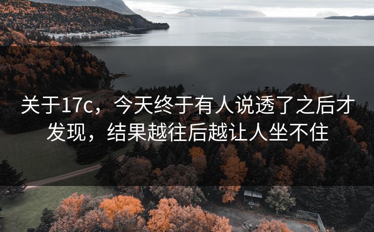 关于17c，今天终于有人说透了之后才发现，结果越往后越让人坐不住